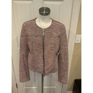 Theory Pink, Blue & White Tweed Zip-Up Jacket, Size 12